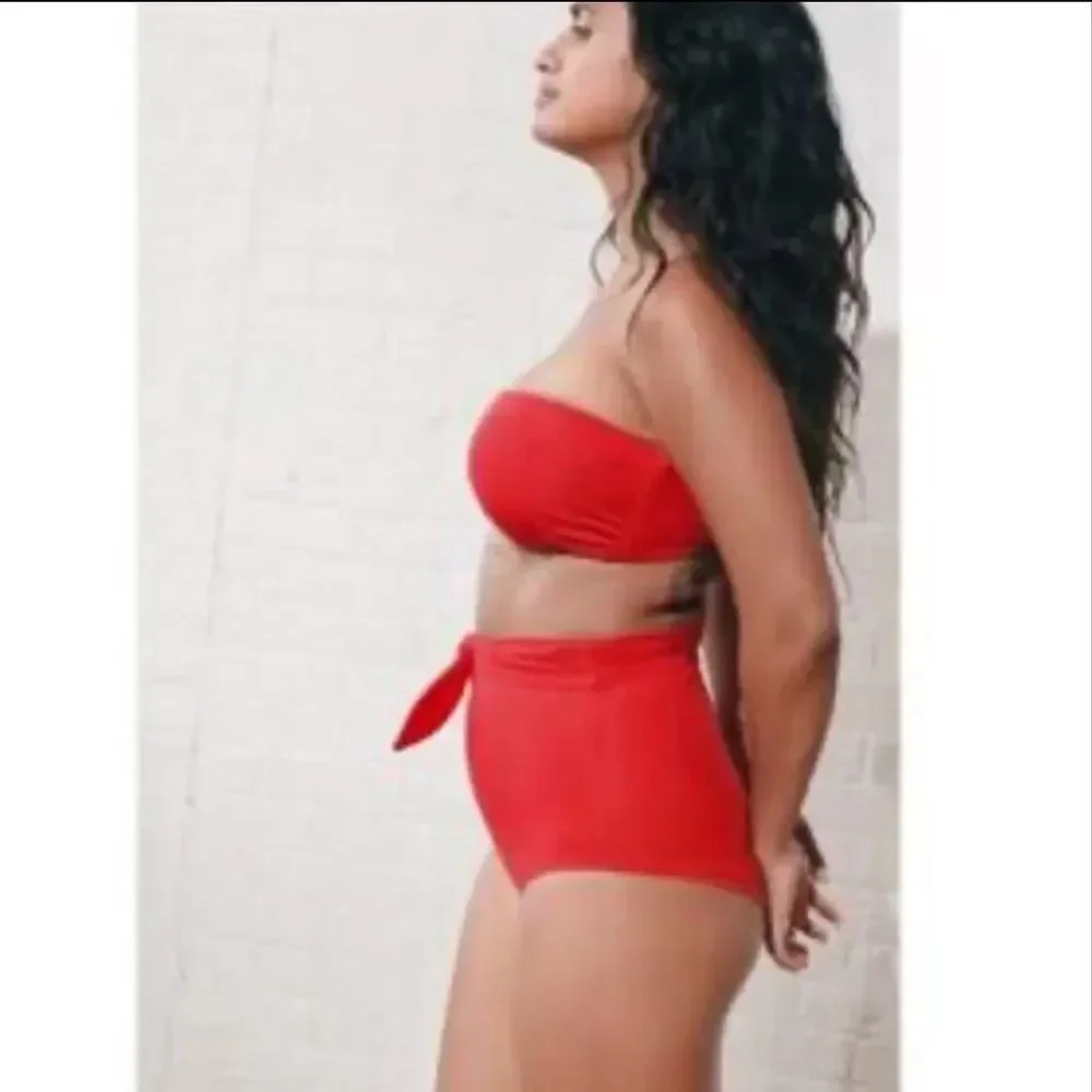 NWT Mara Hoffman Jay High Waist Tie Front RedCoat Bikini Bottom Swim 3X